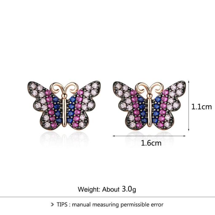Beautiful Silver Pink Butterfly Stud Earrings