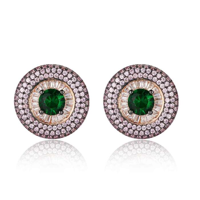 Promise Round Button Silver Earring with Stubbed Stones for Women