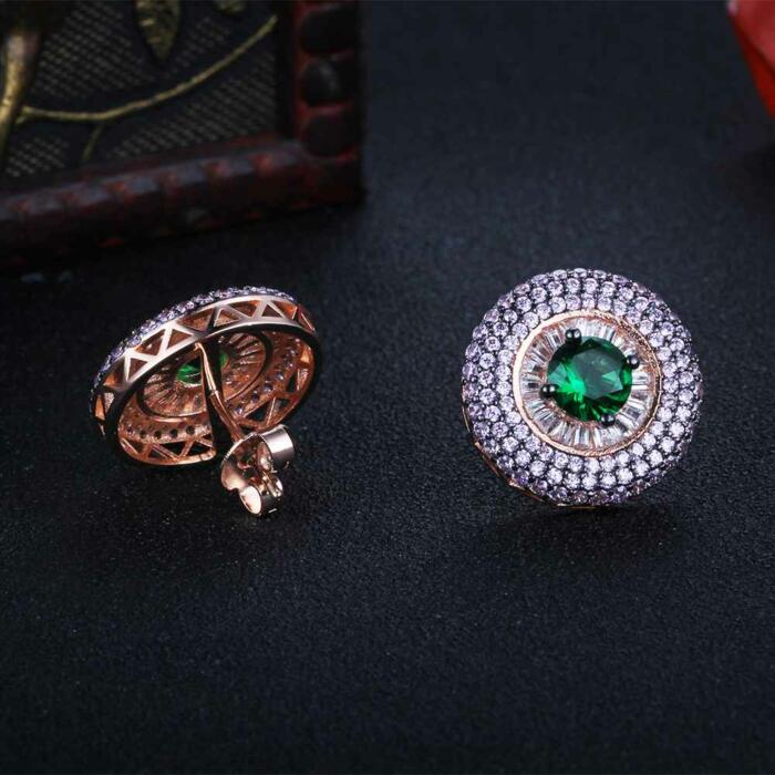 Promise Round Button Silver Earring with Stubbed Stones for Women