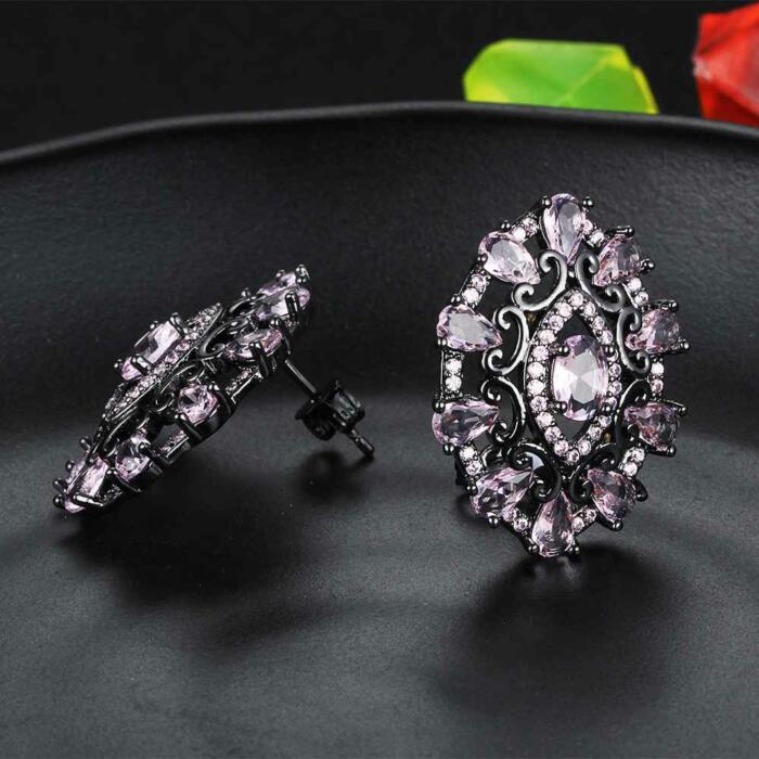 Sterling Silver Stud Earrings - Purple CZ Eyes Shape Earrings For Women - Stud Earrings For Women - Fashion Wedding Jewelry - Jewelry Gift For Women