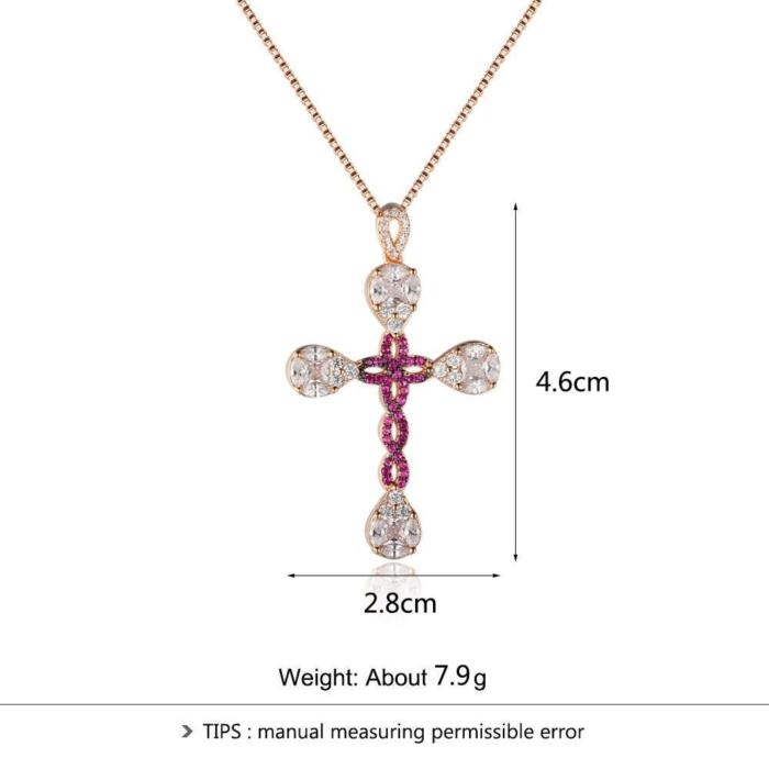 Personalized 925 Sterling Silver Unique Cross Cubic Zirconia Pendant Necklaces, Gift for Women