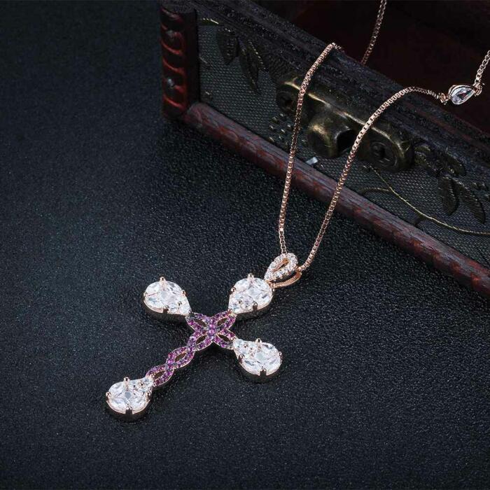Personalized Sterling Silver Unique Cross Cubic Zirconia Pendant Necklaces