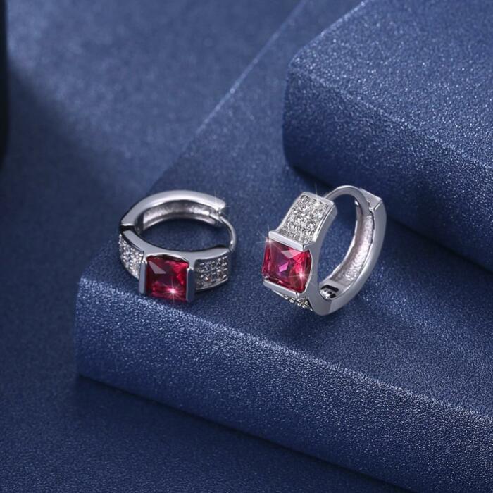 Hoop Earrings for Women- Red Zirconia Stone Stud Earrings for Women- Stylish Accessories for Women- Stud Earrings for Women- Party Accessories for Women