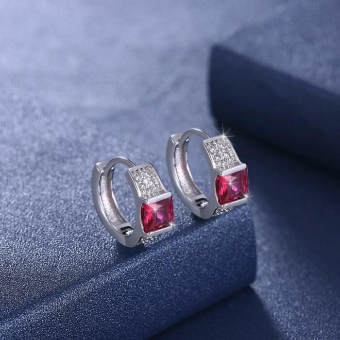 Hoop Earrings for Women- Red Zirconia Stone Stud Earrings for Women- Stylish Accessories for Women- Stud Earrings for Women- Party Accessories for Women