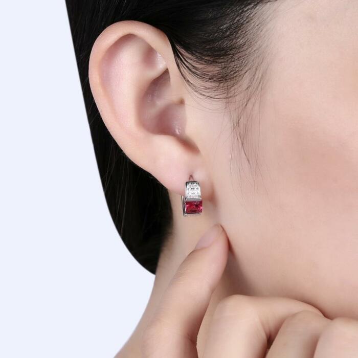 Hoop Earrings - Red Zirconia Stone Stud Earrings