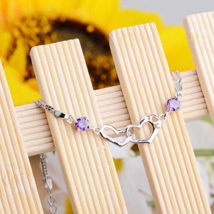 925 Sterling Silver Bracelets For Women Heart to Heart Jewely Cubic Zircionia Bracelets & Bangles Gift