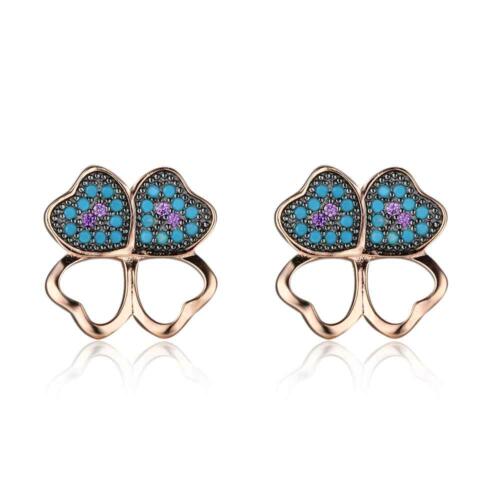 Fashion 925 Silver Blue Flower CZ Stud Earrings for Women, Birthday Gift Jewelry for Girls