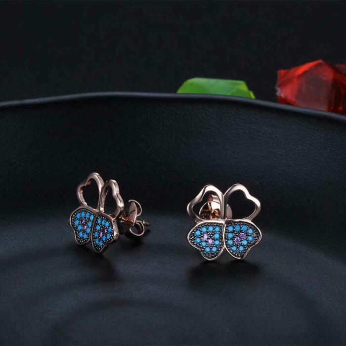 Fashion Silver Blue Flower CZ Stud Earrings