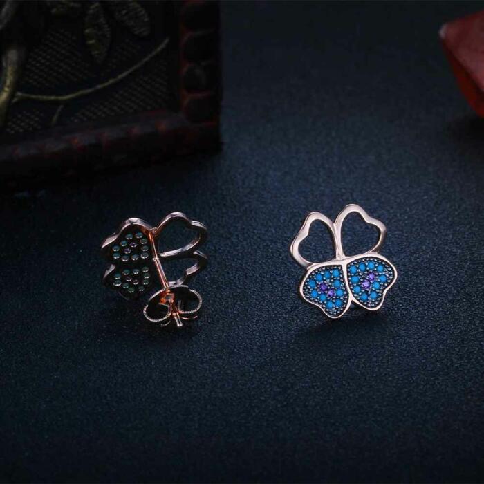 Fashion Silver Blue Flower CZ Stud Earrings