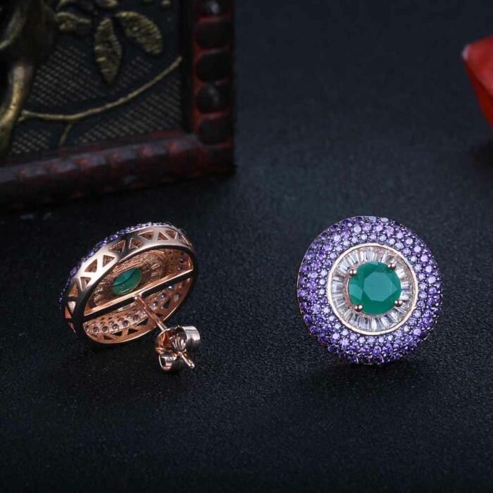 Pure Silver Stud Earring - Purple Button Earrings