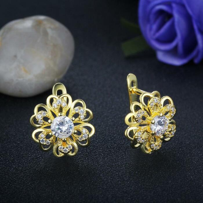 Gold Flower Hoop Earrings- Simple Earrings for Women- Flower Design Earrings for Women