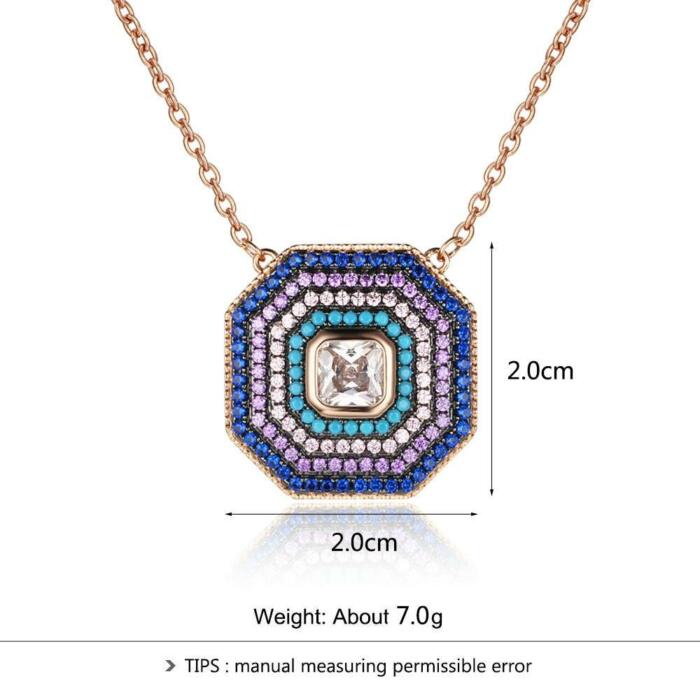925 Sterling Silver Geometric Octagon Pendant Necklace with Cubic Zirconia Stone, Fashion Jewelry Gift for Women