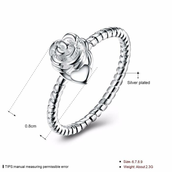 Fancy Rose Shaped Heart Ring for Women - Classic Copper OL Ring with Cubic Zirconia Stones