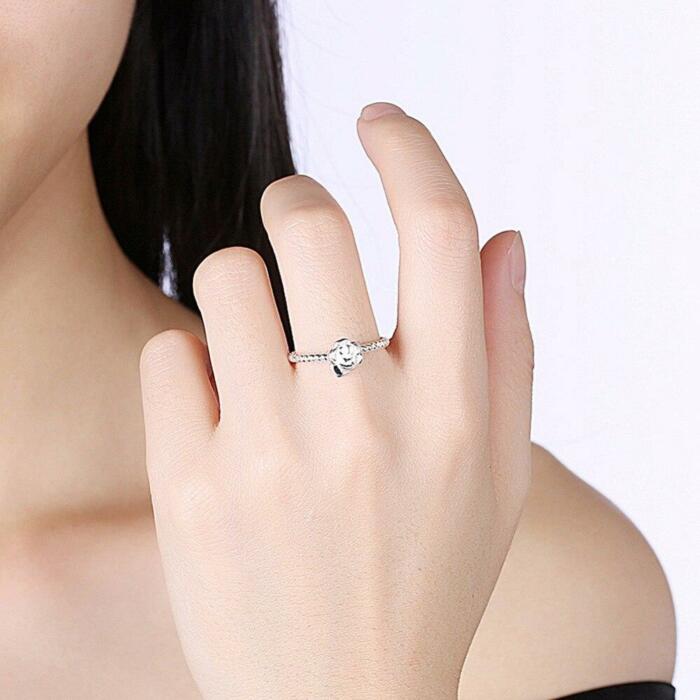 Fancy Rose Shaped Heart Ring - Classic OL Ring with Cubic Zirconia Stones