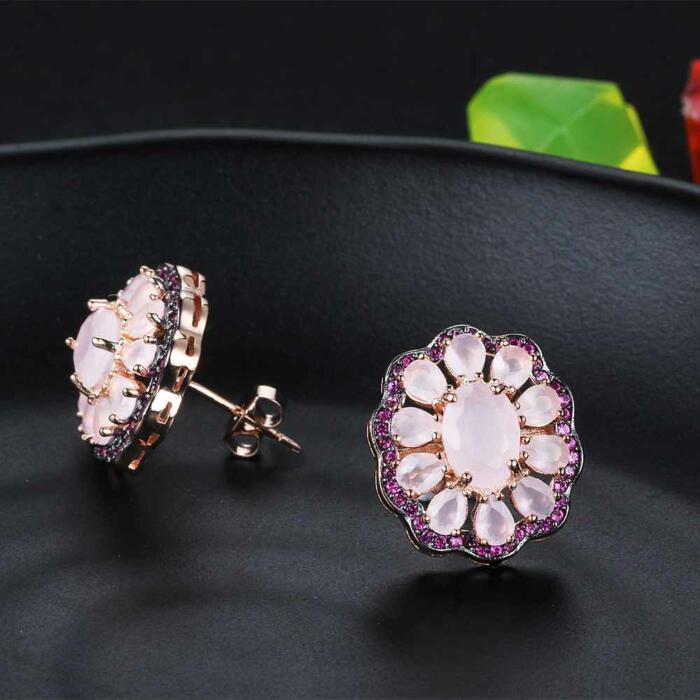 Romantic Sterling Silver Stud Earrings - Pink Daisy Earrings