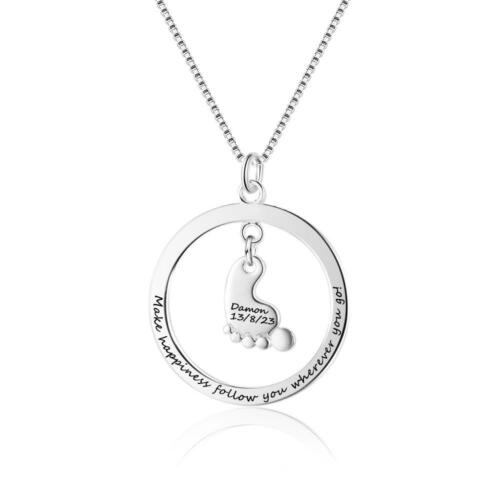 Personalized Women’s 925 Sterling Silver Name Necklace with Feet Shape Round Hollow Pendant, Trendy Fashion Jewelry for Girls