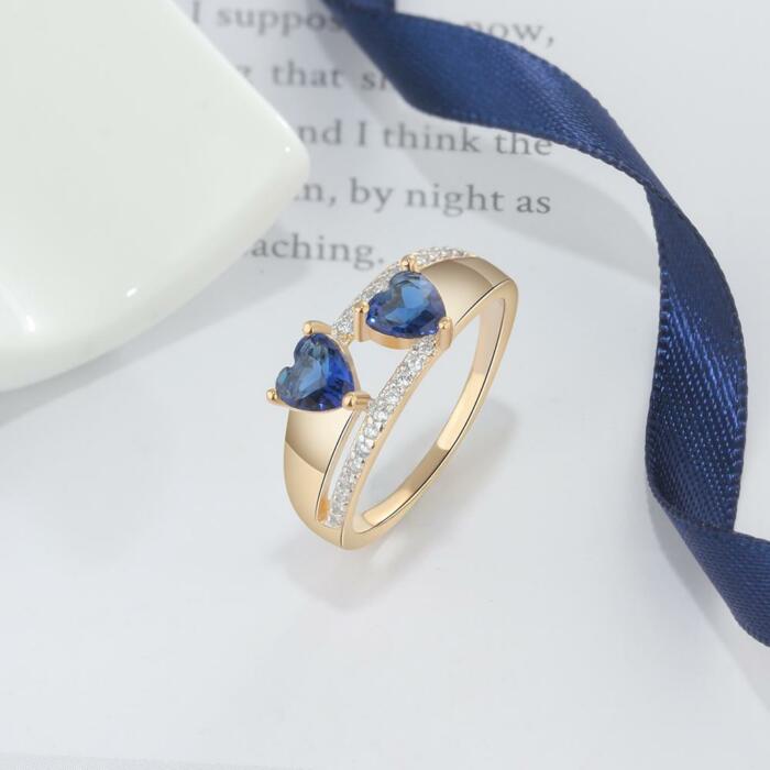 Copper Gold Blue Heart Cubic Zirconia Stone Rings, Trendy Fashion Jewelry Gift for Women