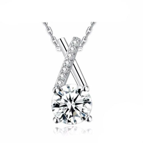 Sterling Silver Necklace with Round Cubic Zirconia - Cross Design Pendant Necklace
