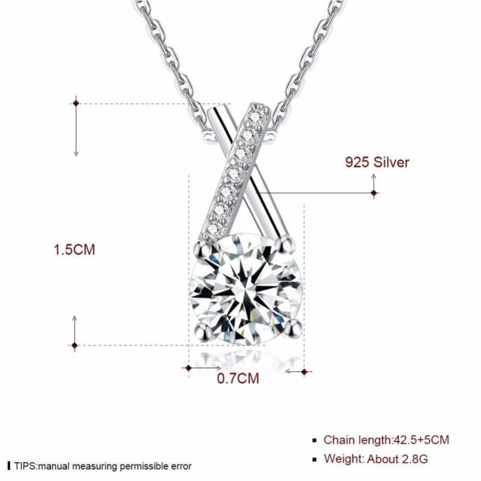 Women’s 925 Sterling Silver Necklace with Round Cubic Zirconia, Cross Design Fashion Pendant Necklace, Trendy Jewelry