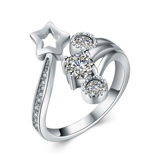 925 Sterling Silver Star Shape Adjustable Ring with Cubic Zirconia, Wedding Jewelry for Women