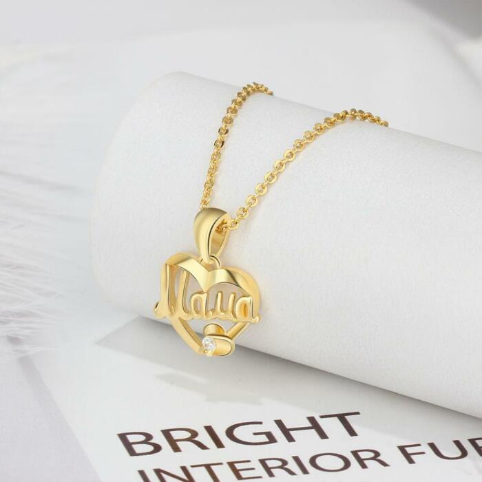 Gold Zirconia Stone Stud Necklace - Name Engraved Necklace