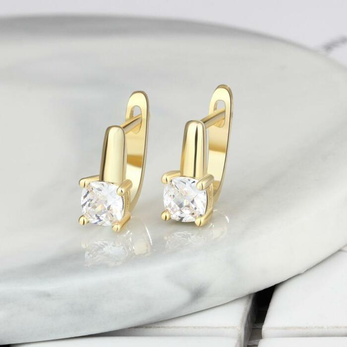 Fashion Stud Earrings with Copper Gold Color & Zirconia Stone, Jewelry Gift for Women