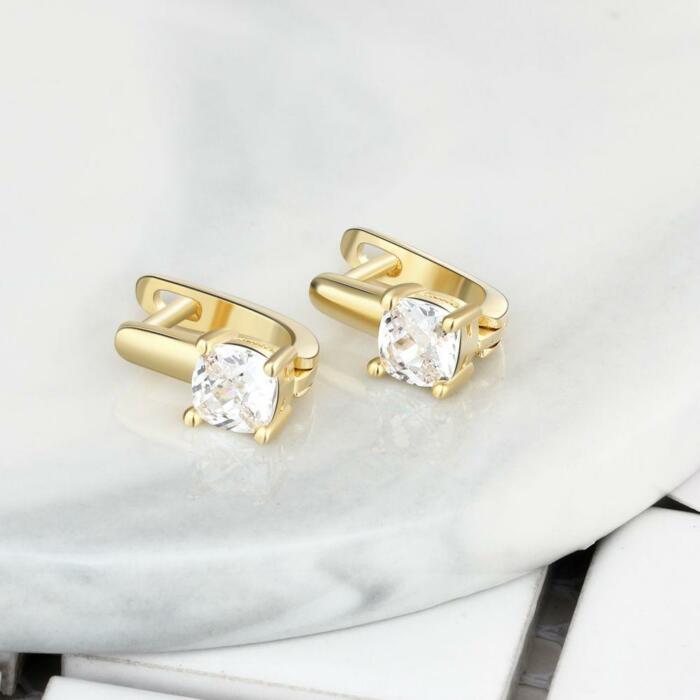 Fashion Stud Earrings with Copper Gold Color & Zirconia Stone, Jewelry Gift for Women