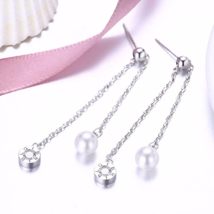 Fashion Tassel Simulated Pearl Accessorise 925 Sterling Silver Lonv Dangle Earrings For Women Party Jewelry