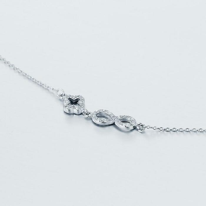 Genuine Sterling Silver Romantic Necklace - Endless Love Pendant with Cubic Zirconia - Newest for Wedding