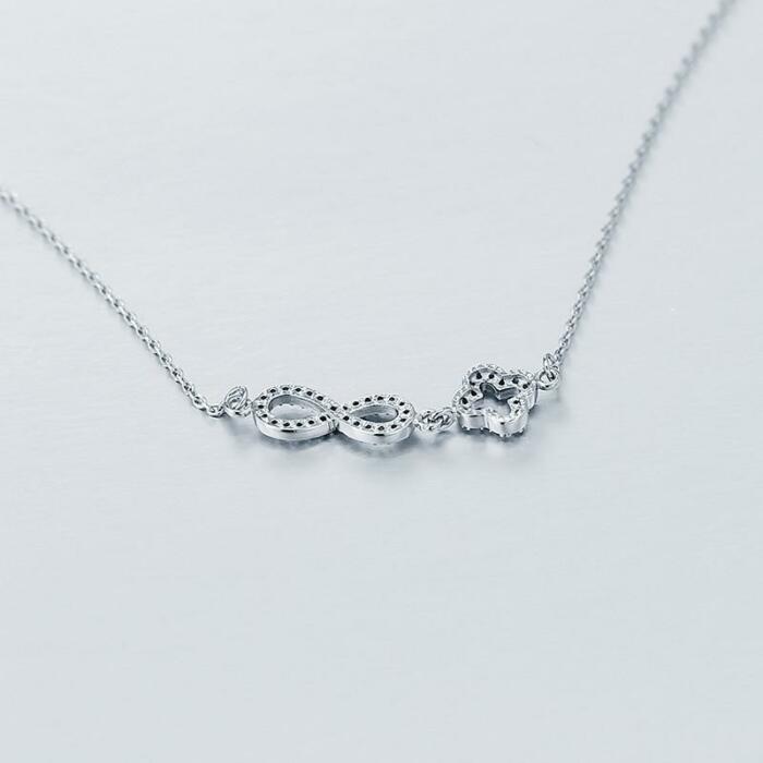Genuine Sterling Silver Romantic Necklace - Endless Love Pendant with Cubic Zirconia - Newest for Wedding