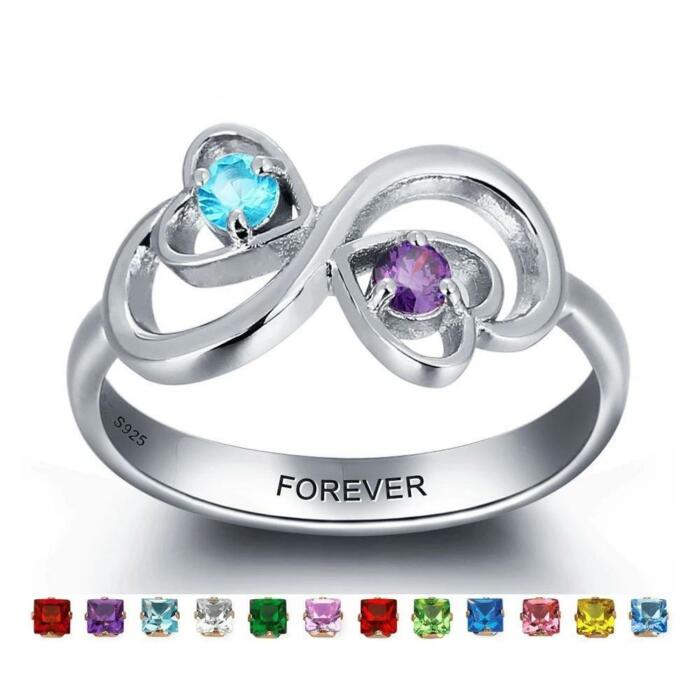 Personalized 925 Sterling Silver Infinity Love Rings for Women – Custom Two Birthstones & Engrave Name – Trendy Jewelry