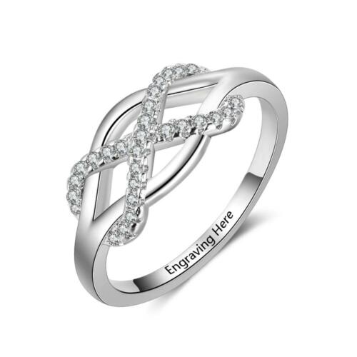Personalized 925 Sterling Silver Infinity Band, Engraved Name Engagement Rings, Customized Cubic Zirconia Studded Ring, Fashion Jewelry Gift for Women, Wedding Silver Ring Band