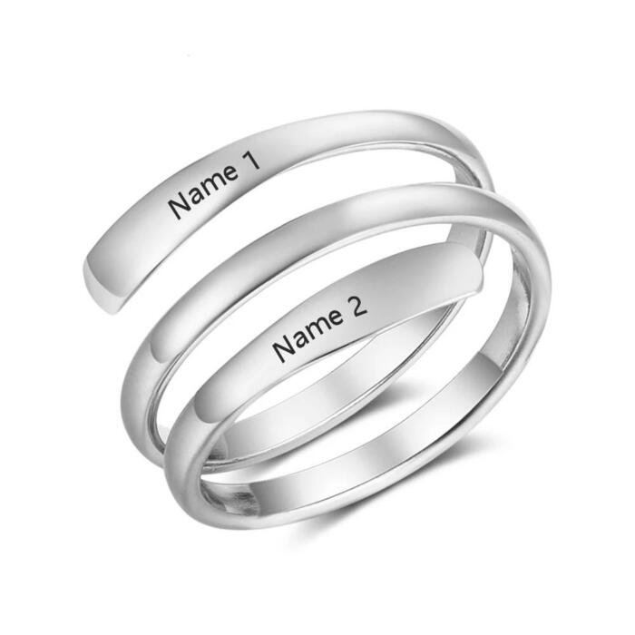 Personalized Stainless Steel Ring - Engrave Two Custom Name - Two Custom Color Adjustable Rings - Gift for Lovers