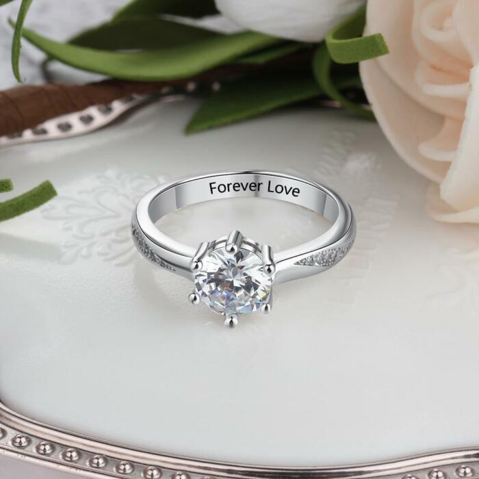 Personalized 925 Sterling Silver Classic Band, Engraved Name Engagement Rings, Customized Cubic Zirconia Studded Ring, Fashion Jewelry Gift for Women, Wedding Silver Ring Band