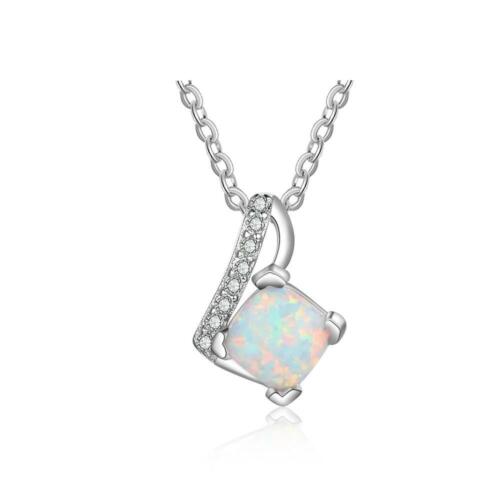 Women 925 Sterling Silver Necklace with Office Lady Style Opal Stone Pendant, Party Jewelry