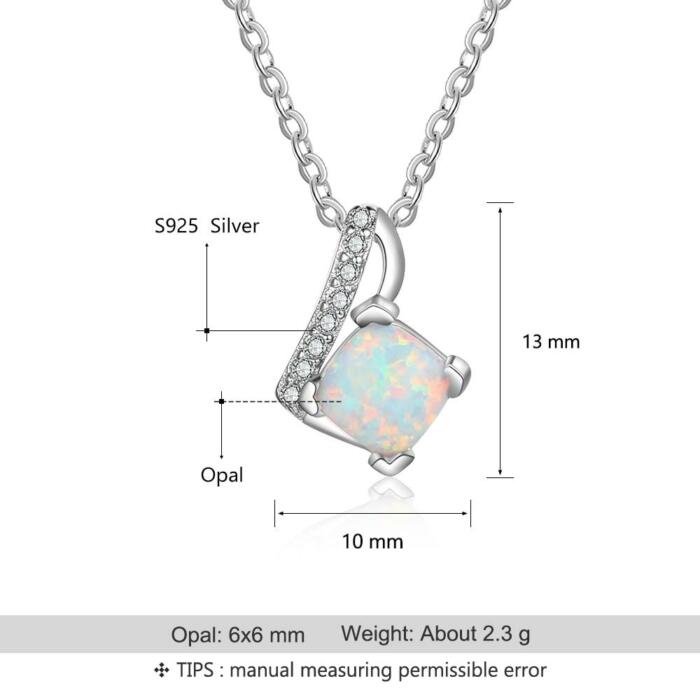 Women Sterling Silver Necklace with Office Lady Style Opal Stone Pendant