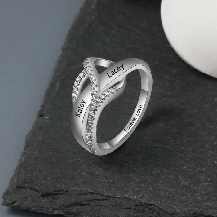 Personalized Silver Rings - Surround Heart Shape Ring