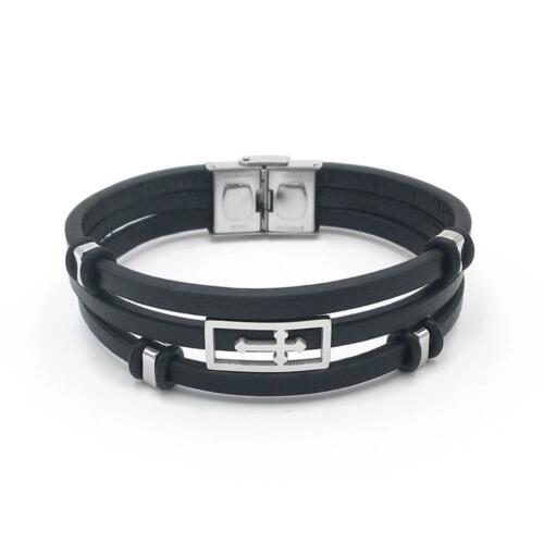 Genuine Leather Holy Cross Bracelets for Men - Triple Layer Wristband
