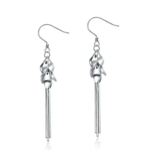 Leaves Shape 925 Sterling Silver Long Hook Earring, Fashion Party Jewelry for Women, Gift for Her