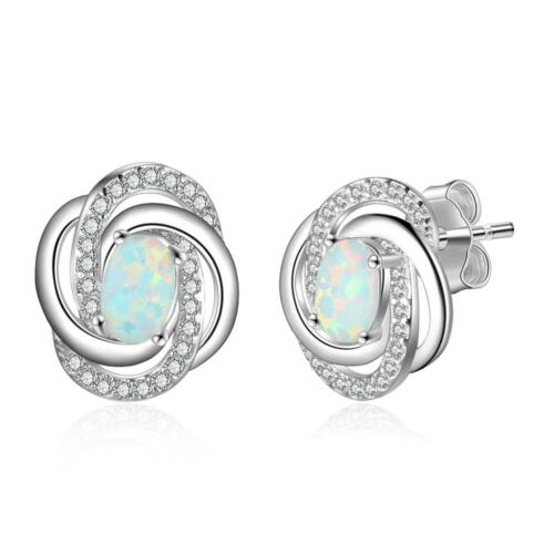 Spiral Pattern Ear Stud - Milky Opal Stone Earring - 925 Sterling Silver Stud Earring - Fashion Women Earrings Gift For Her - Earring Jewelry - Women Ear Jewelry - Suitable For Girls Of All Ages