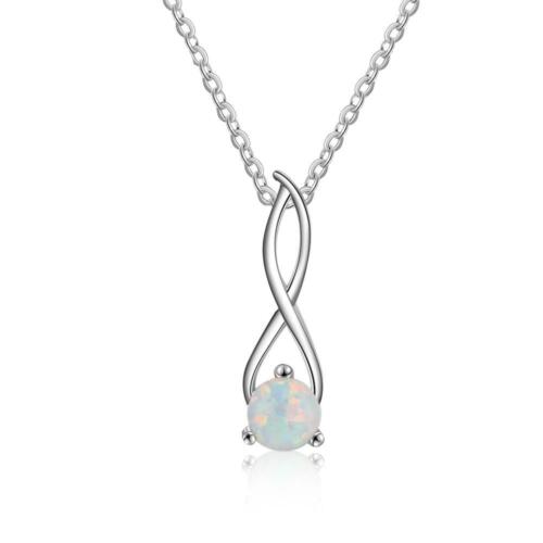 Women Sterling Silver Infinity Pendant Necklace with Love Opal Stone