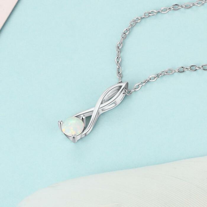 Women Sterling Silver Infinity Pendant Necklace with Love Opal Stone