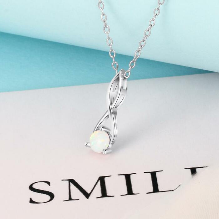 Women 925 Sterling Silver Infinity Pendant Necklace with Love Opal Stone, Party Jewelry