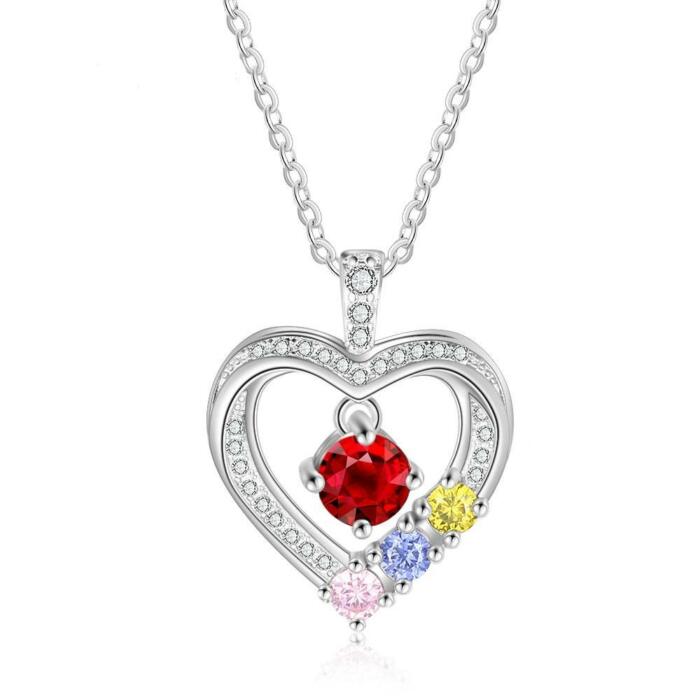 Personalized Heart Shaped Necklace with 3 Birthstones