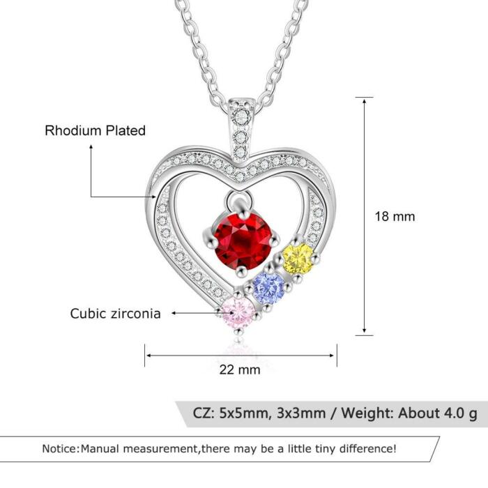 Personalized Heart Shaped Necklace with 3 Birthstones