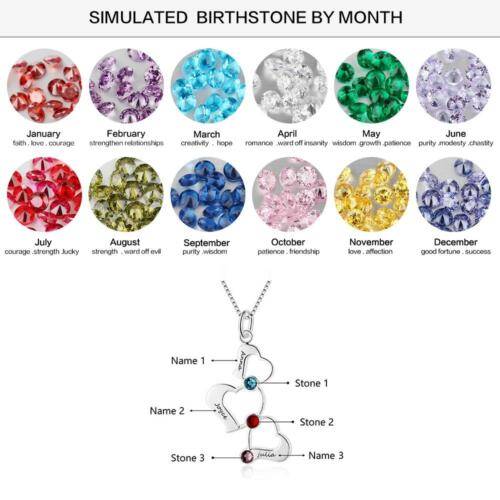Customized 2 Birthstones Heart Necklace for Women Personalized Engraving Pendant Gifts