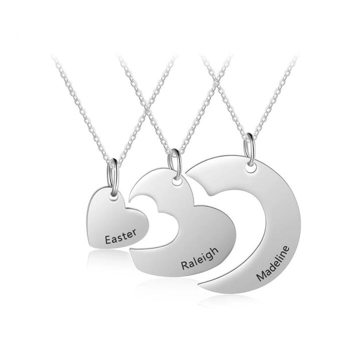 Personalized Stainless Steel Necklace for Women with 3 Custom Names Heart Pendant, Gift for BFF, Cousins & Siblings