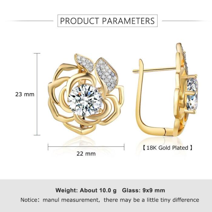 Gold Hoop Earrings for Women- Romantic Flower Jewelry for Women- Cubic Zirconia Stud Earrings for Women- Classic Jewelry for Women- Party Jewelry for Women