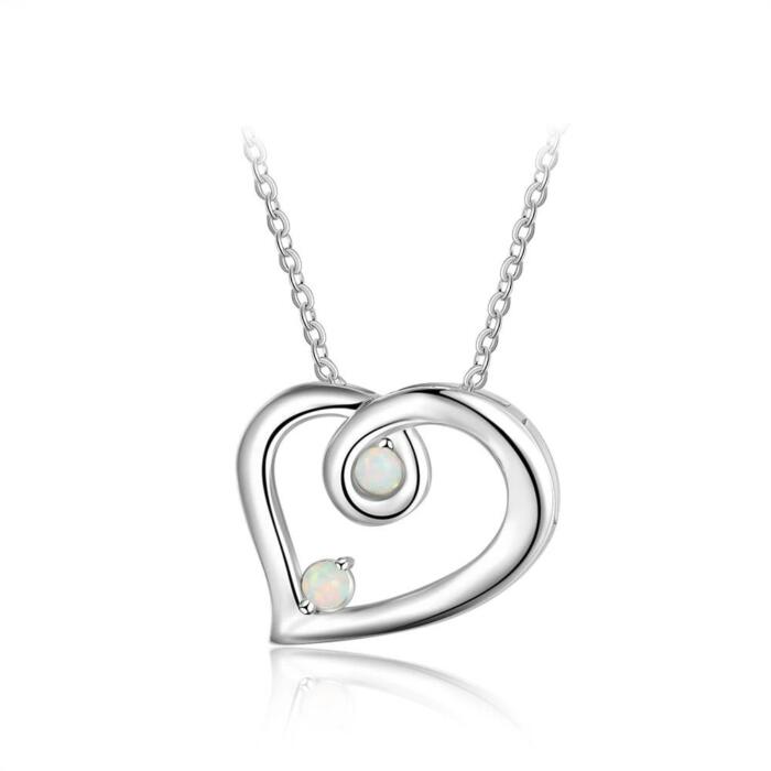 Romantic 925 Sterling Necklace with Heart-Shaped Pendant with White Opal Stone, Trendy Party Jewelry for Women