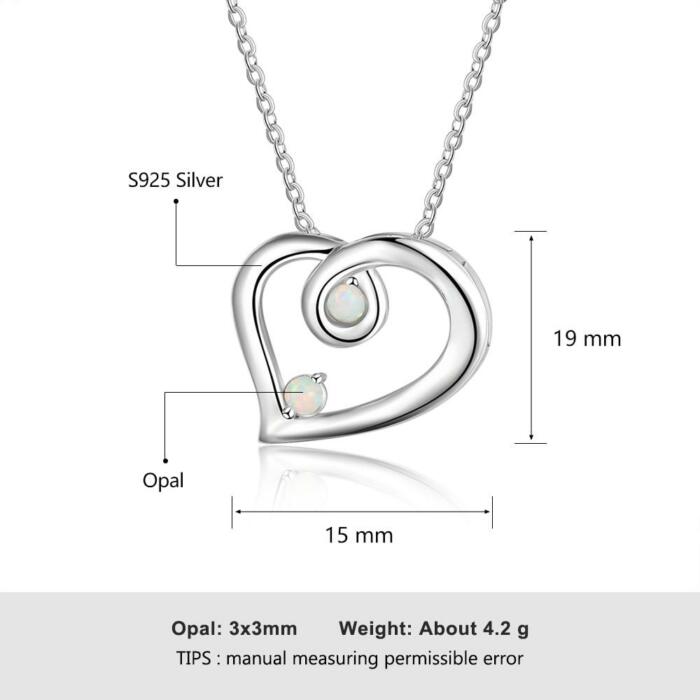 Romantic Sterling Necklace with Heart-Shaped Pendant with White Opal Stone